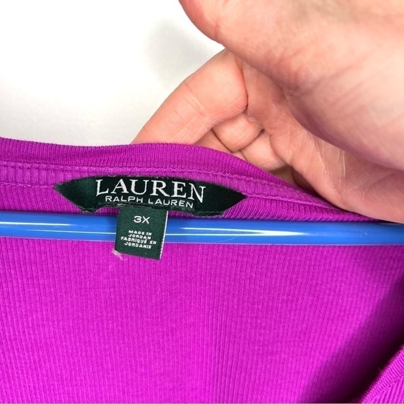 Lauren Ralph Lauren Purple Lace Up Ribbed T-Shirt Size 3X Plus Size - Picture 11 of 17